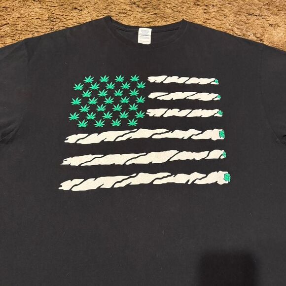 Vintage American Flag Marijuana Joint T-Shirt Black XXLarge - Picture 2 of 4